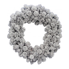 Holiday Wreaths and Exterior Doors, A Lasting Tradition Snow spray pine cone wreath