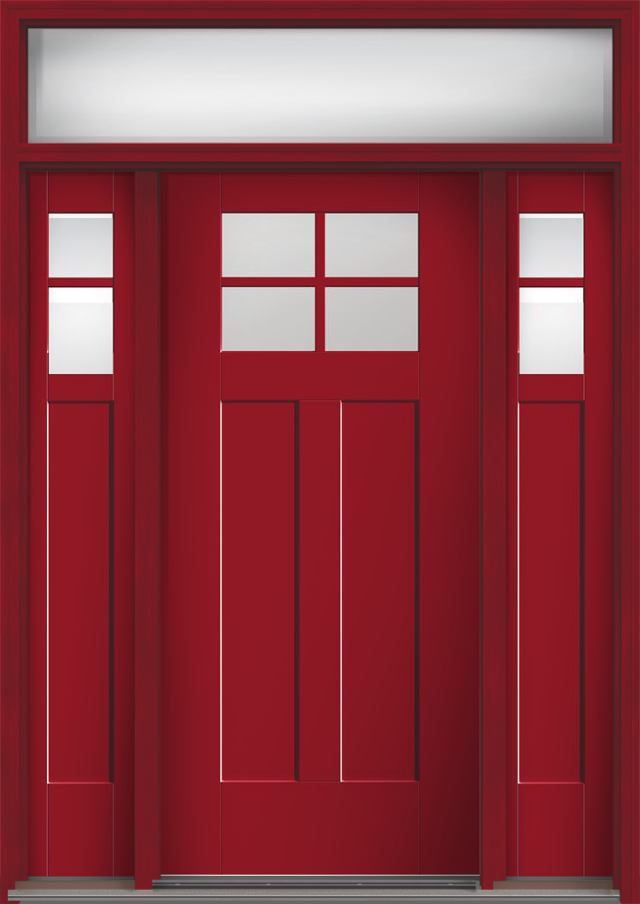 Therma Tru Smooth Star Flushed Glazed Shaker style single entry door with sidelites and transom