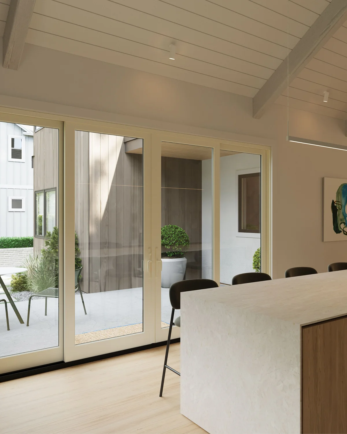 Marvin Vivid sliding French patio door opening a dining area to the outdoors